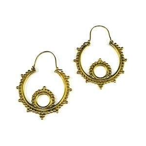GOLD Tone BRASS Circle Bead Boho Hoop Earrings